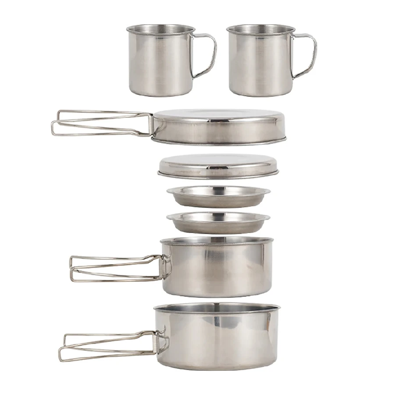 Camping Cooking Pot Set - 8pcs/Set Camping Cookware Mess Kit Stainless