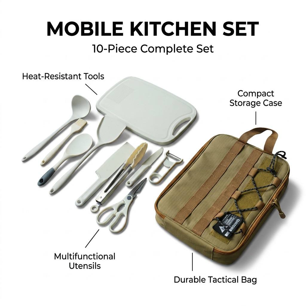 Camping Cooking Pots And Pans - Portable 9Pcs Camping Kitchenware Set Outdoor