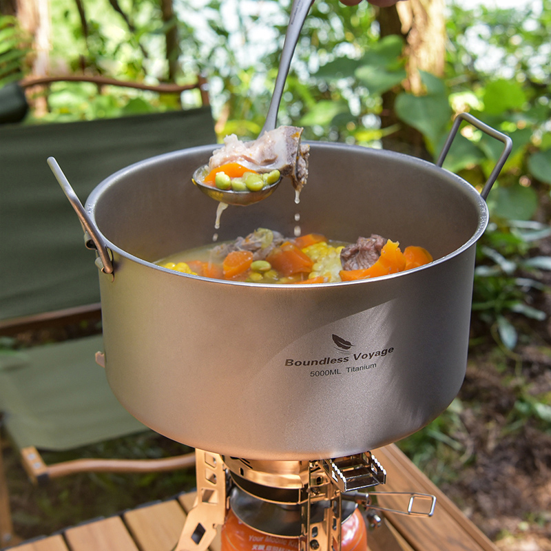 Camping Cooking Pot Large - Boundless Voyage Titanium Pot 5.0L Portable