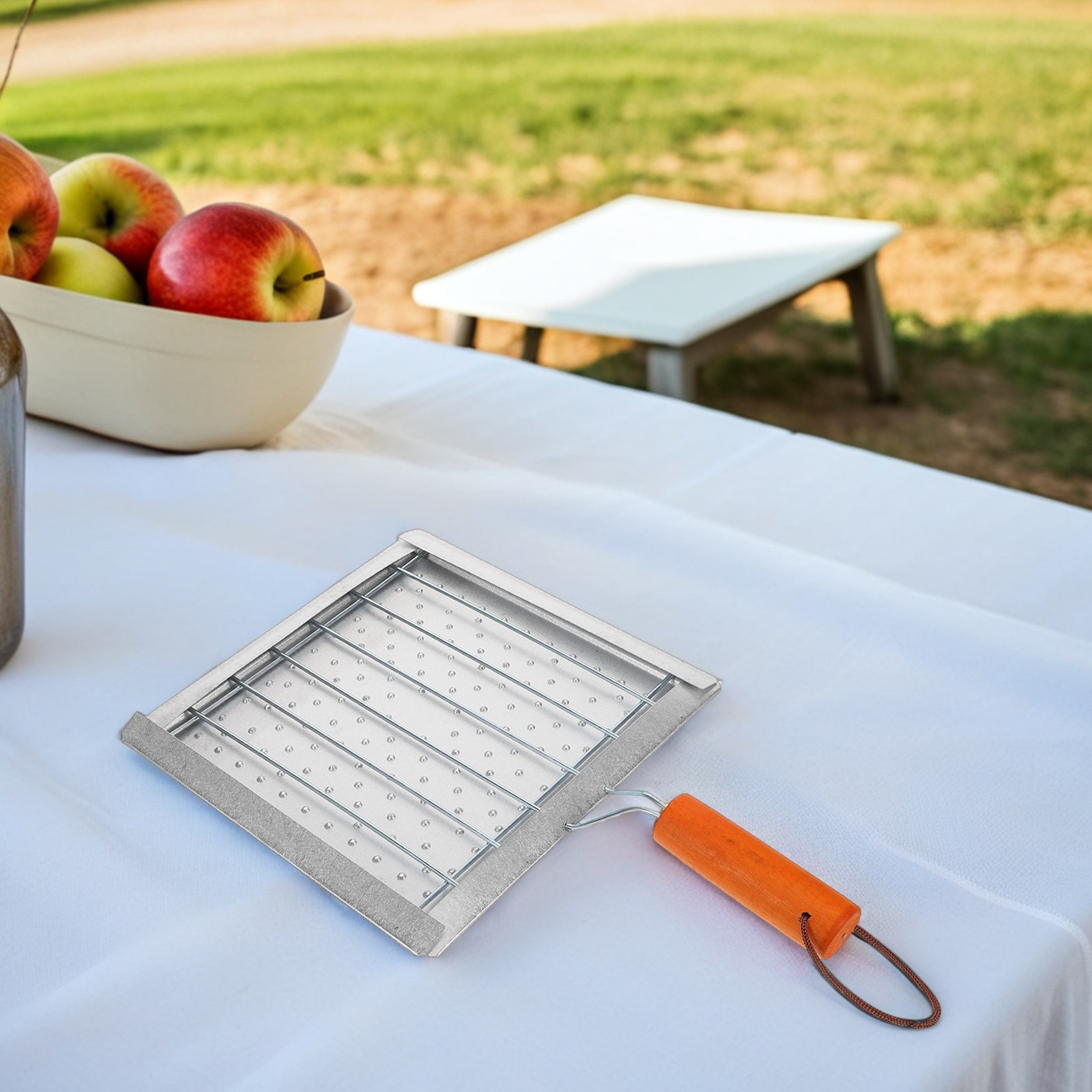 Camping Cooking Tray - Portable Square Wooden Handle Toaster Rack