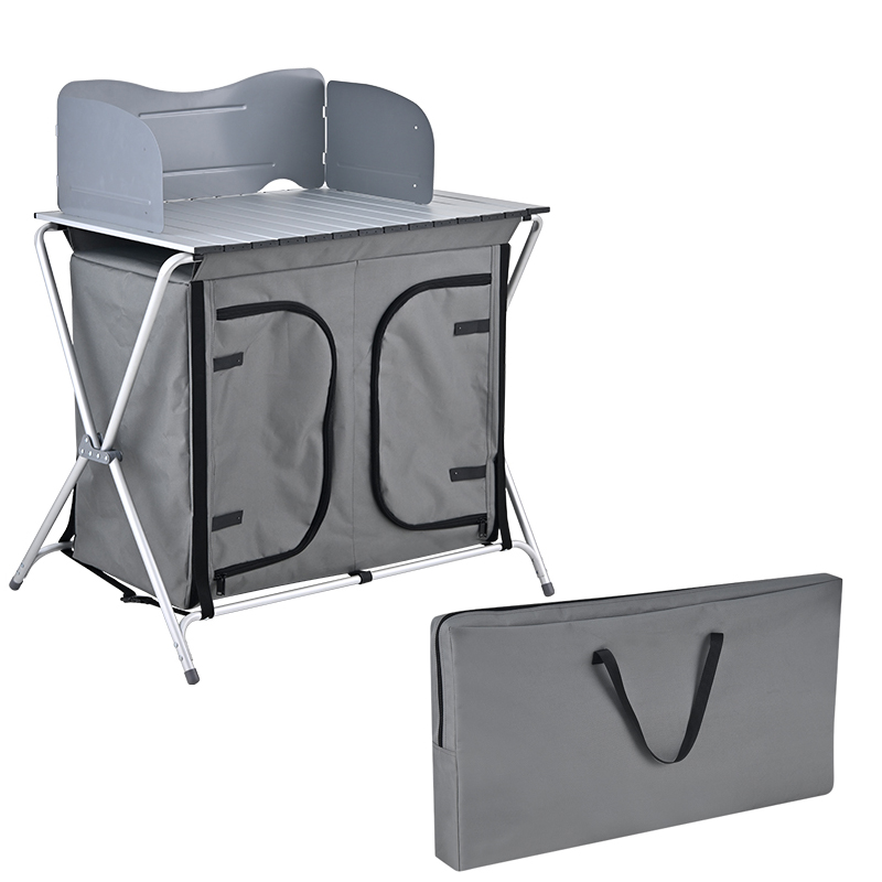 Camping Cooking Table With Storage - Aluminum Folding Outdoor Portable Cook BBQ