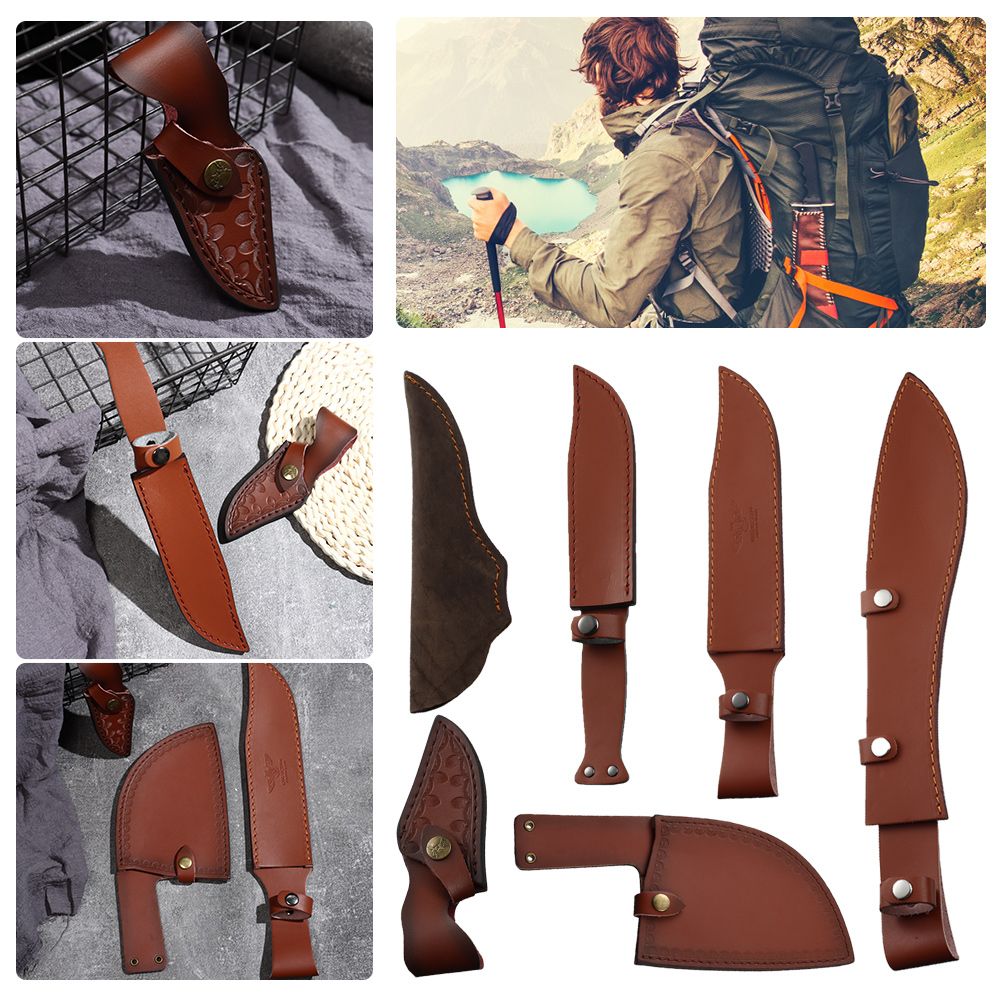 Camping Cooking Knife - Brown Leather Sheath Holder Pocket Hunt