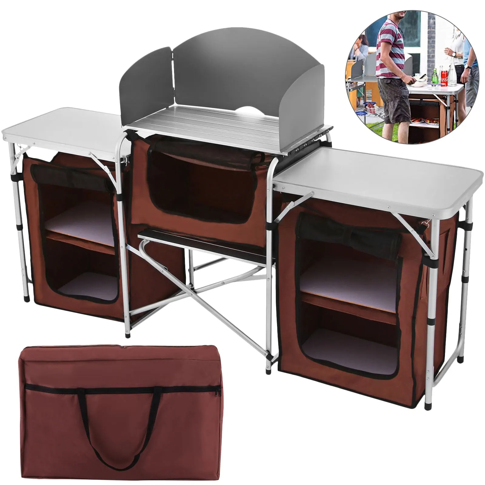 Camping Cooking Table With Storage - Singwinner Camping Outdoor Kitchen Table Cabinet