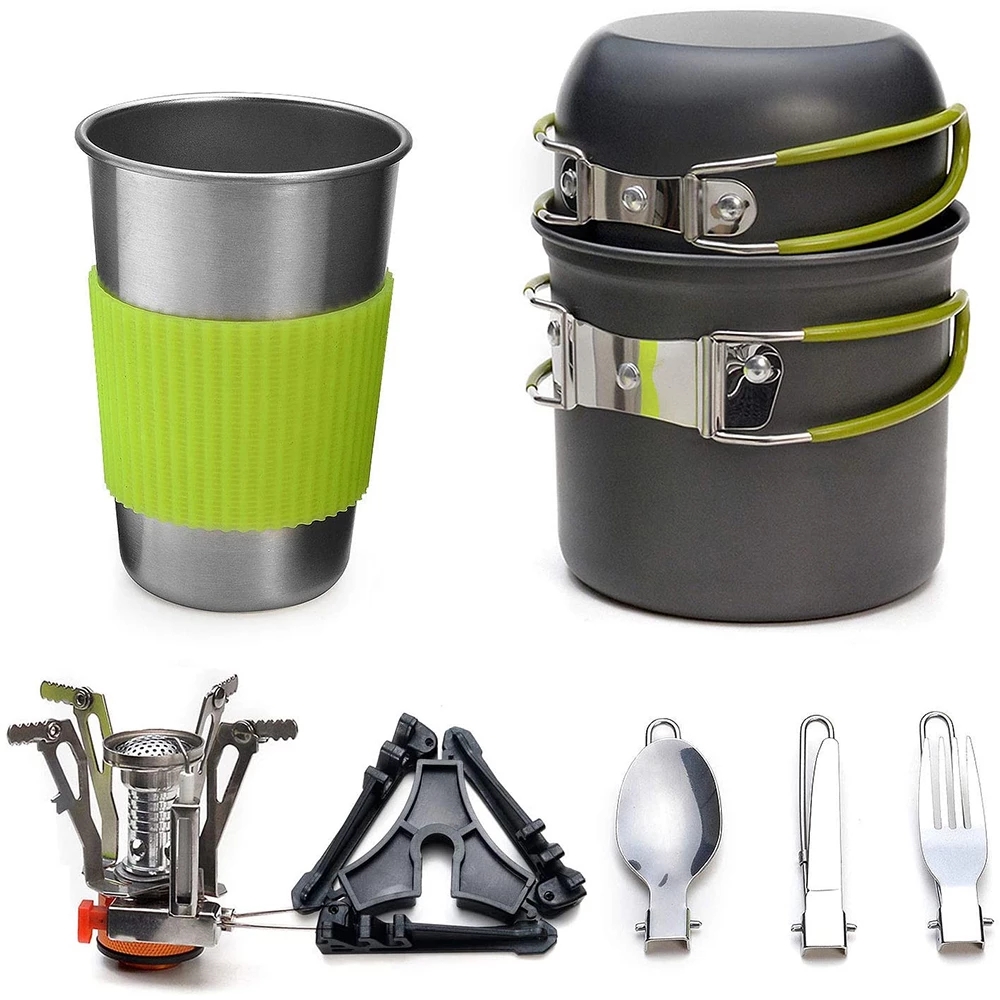 Camping Cooking Pots And Pans - Camping Cookware Kit with Stove Outdoor