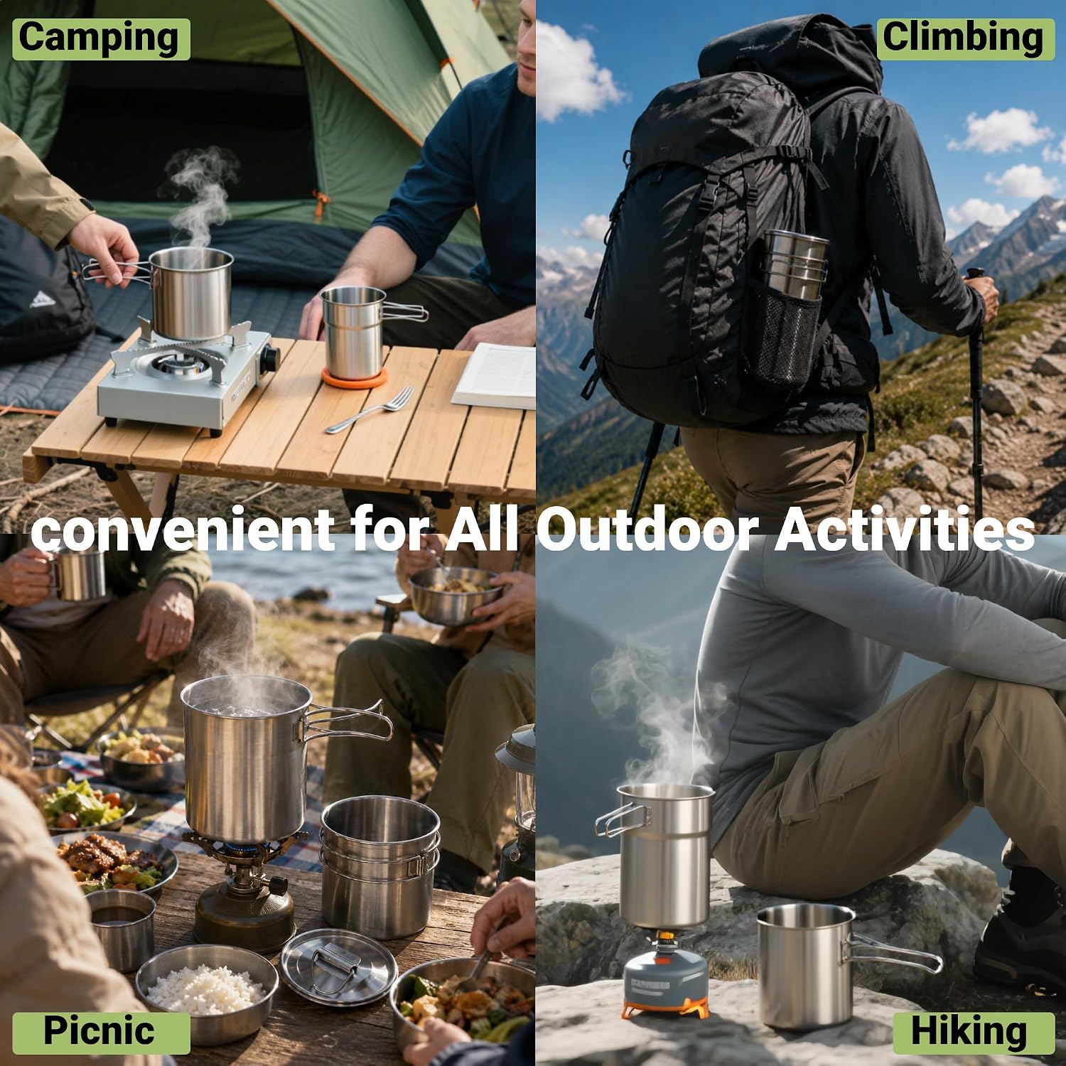 Foldable Camping Cups Mugs Cam - Camping Cooking Pot Set 评论和价格