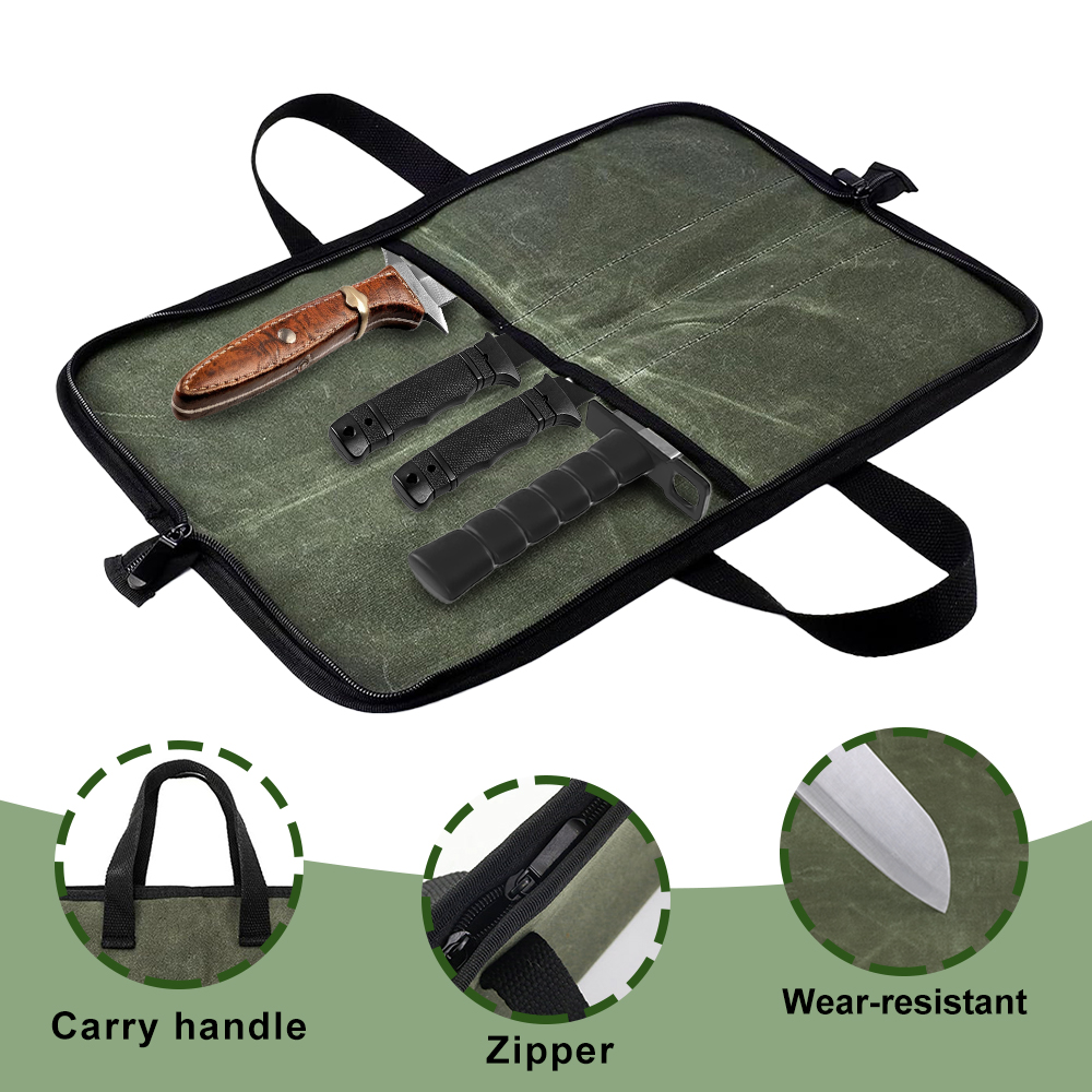 Waxed Canvas Knife Roll Bag Mu - Camping Cooking Knife 评论和价格