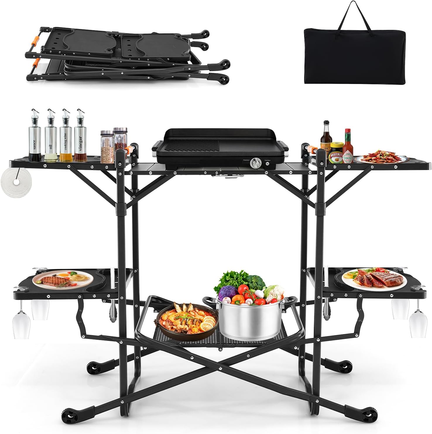 Portable Outdoor Folding Cooki - Camping Cooking Table With Storage 评论和价格