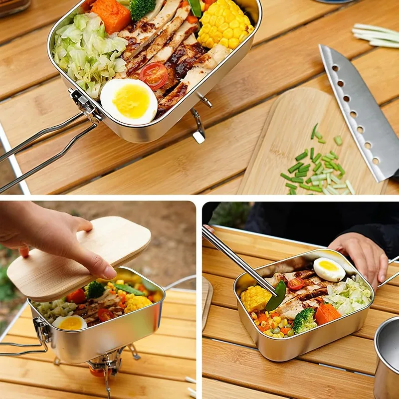 304 Stainless Steel Lunch Box  - Camping Cooking Container 评论和价格