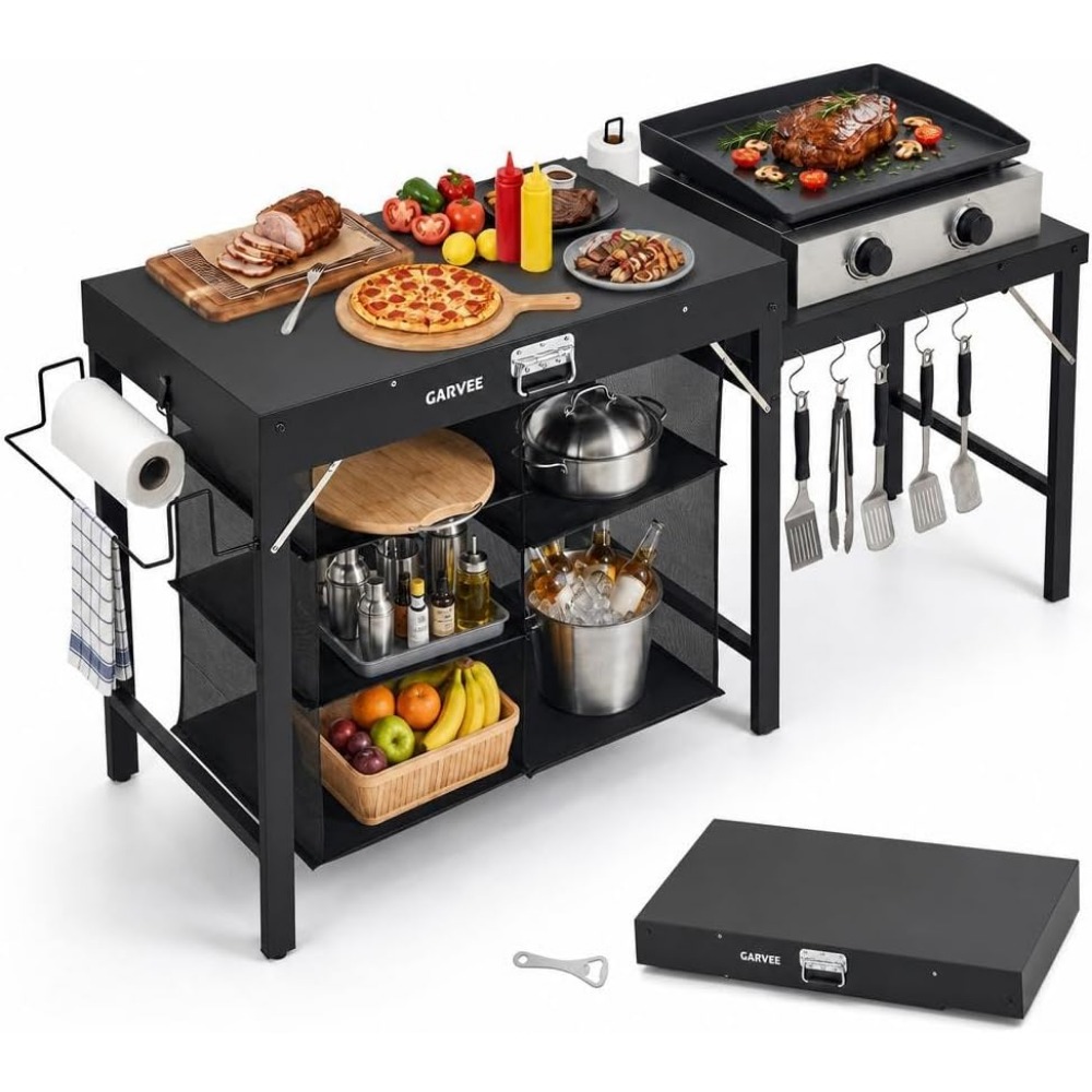Foldable Metal Grill Table wit - Camping Cooking Table With Storage 评论和价格
