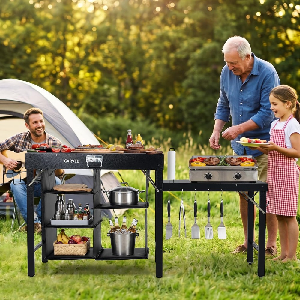 Foldable Metal Grill Table wit - Camping Cooking Table With Storage 评论和价格