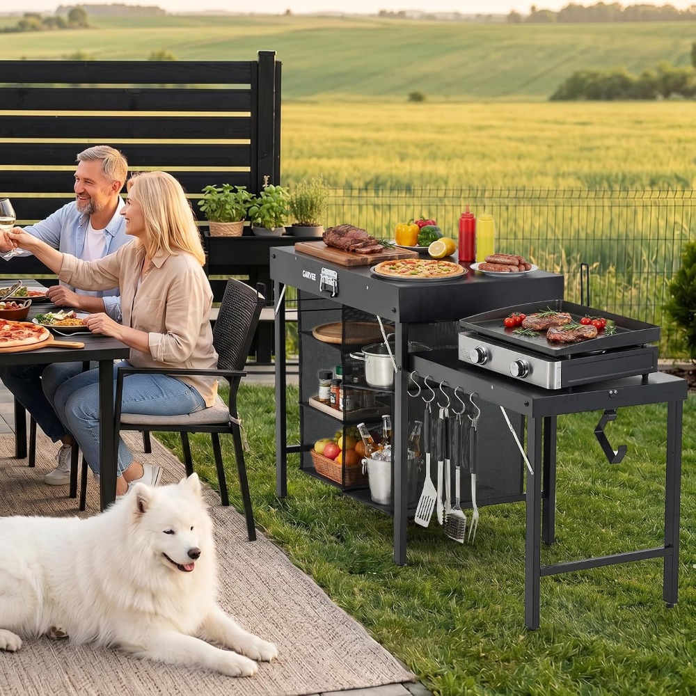 Foldable Metal Grill Table wit - Camping Cooking Table With Storage 评论和价格