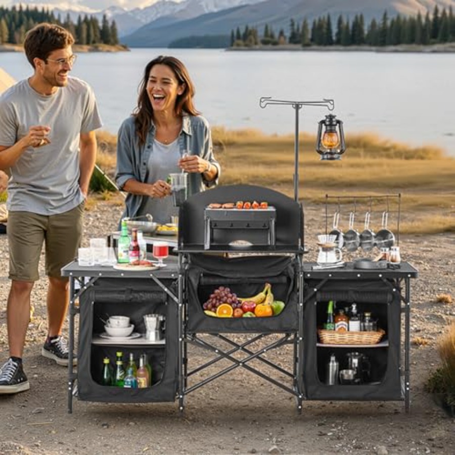 Camping Kitchen Table, Outdoor - Camping Cooking Table With Storage 评论和价格